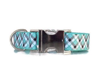 Plaid dog collar, Mint dog collar, Dog collar, male dog collar, girl dog collar, luxe dog collar, female dog collar, boy dog collar