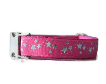 Dog collars for girls, girl dog collar, pink dog collar,dog collars for medium dogs, stars dog collar, adjustable dog collar