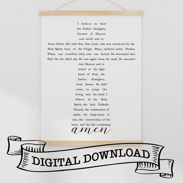 Apostles Creed, Printable Prayer, Cross, Catholic Prayer, I Believe in God, Father Almighty, Religious Art Print, Digital Download, Faith