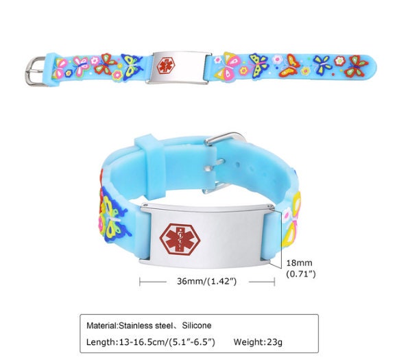 Kids Custom Medical Bracelet Silicone, Metal, Adjustable, Boys, Girls ...