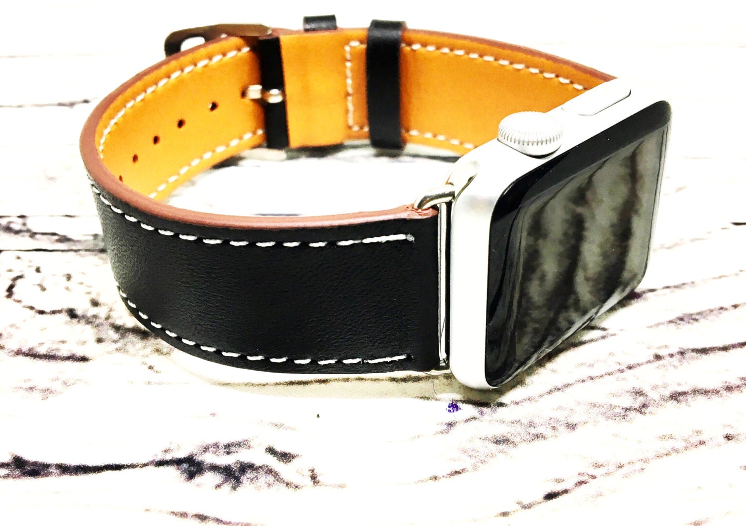 Black Apple Watch Band Leather 42mm Apple Watch Strap Black Etsy