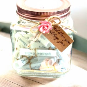 Gods Blessing Bible Verses in Iridescent Glass Jar; Inspirational Scripture Scrolls of God's Love; Faith Spiritual Uplifting; Christian Gift