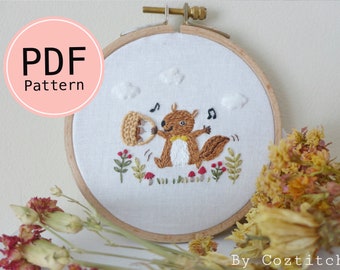 Picnic Squirrel embroidery tutorial