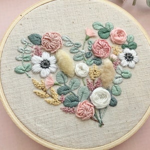 Heart Flower embroidery pattern, Valentine embroidery, Spring flower embroidery, Floral embroidery pattern image 2