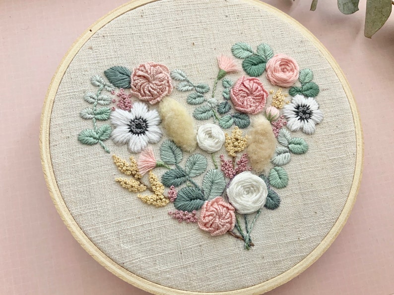 Heart Flower embroidery pattern, Valentine embroidery, Spring flower embroidery, Floral embroidery pattern image 2