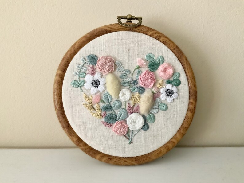 Heart Flower embroidery pattern, Valentine embroidery, Spring flower embroidery, Floral embroidery pattern image 3