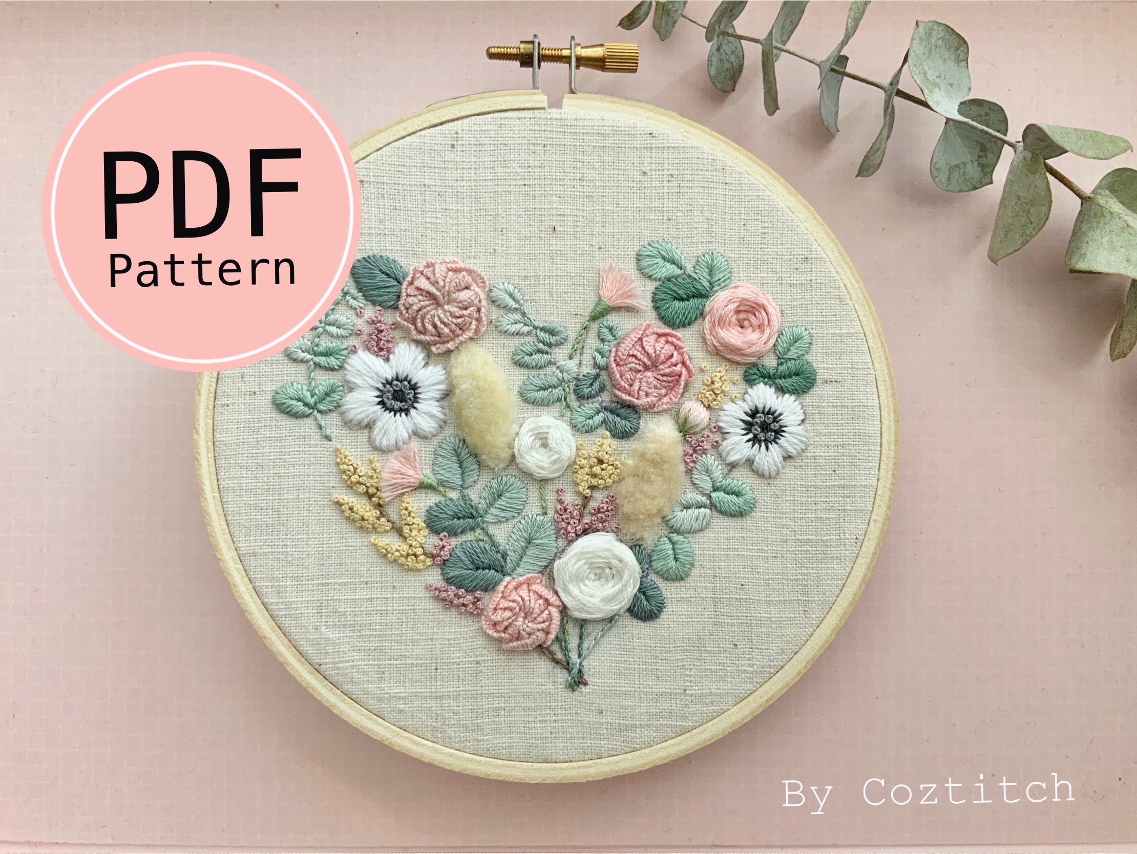 Heart Flower Embroidery Pattern Valentine Embroidery Spring Etsy