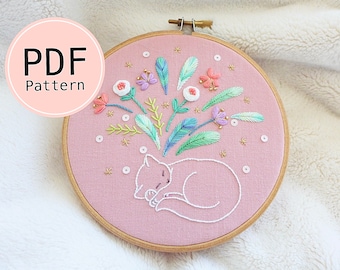 Dreaming Cat embroidery tutorial