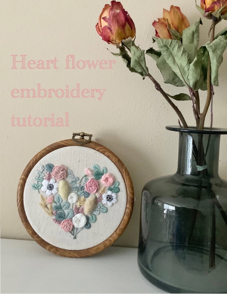 Heart Flower embroidery pattern, Valentine embroidery, Spring flower embroidery, Floral embroidery pattern image 4