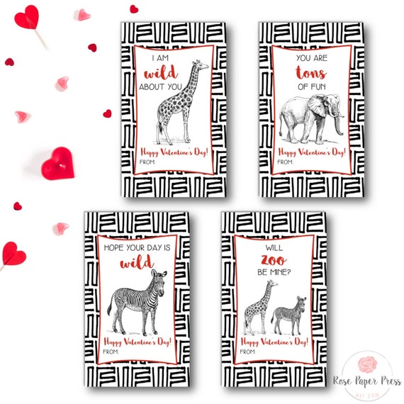 Zoo Valentines Day Cards Printable Printed Valentines