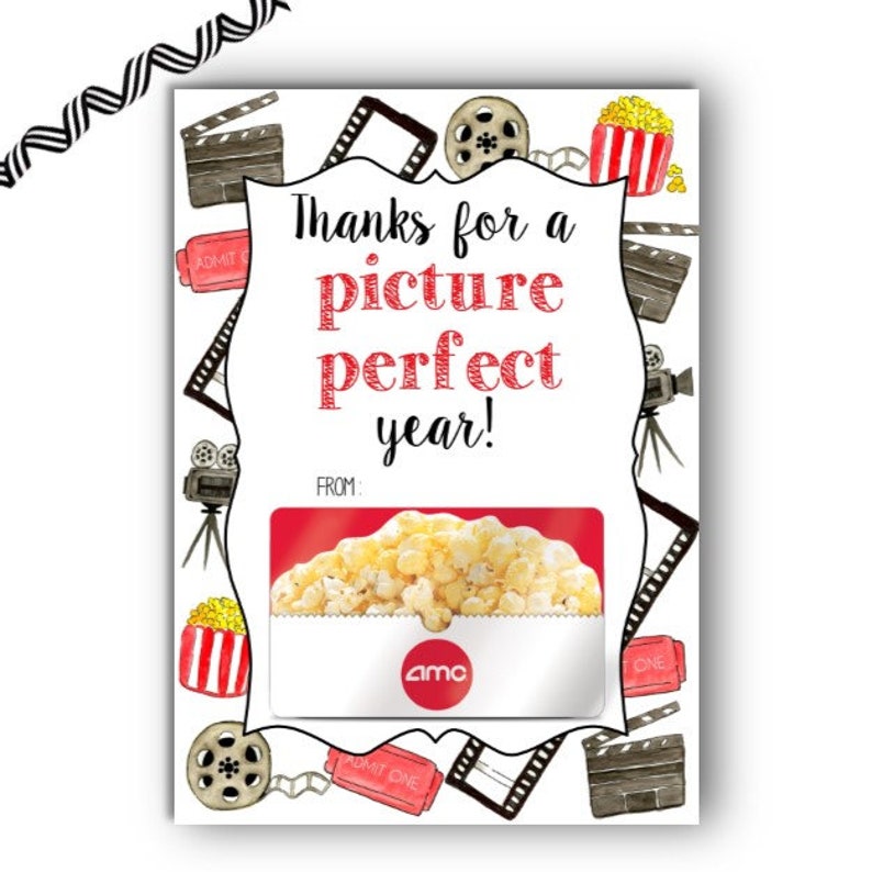 End of School Thanks for a Picture Perfect Year Movie Gift Tag End of Year Teacher Gift Teacher Appreciation Movie Gift Card Holder