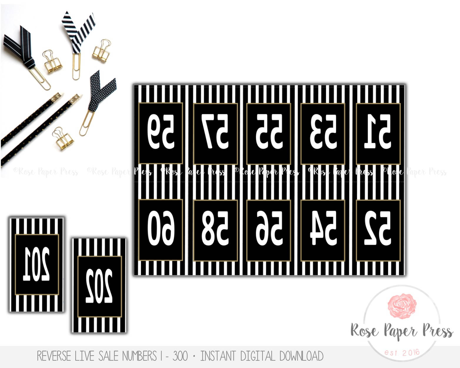 reverse numbers black white stripes gold accent etsy