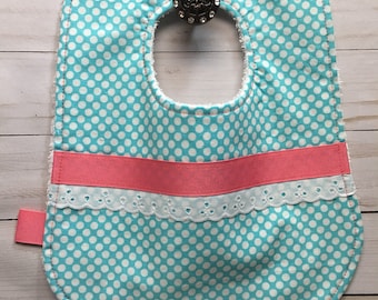 Shabby Chic Turquoise Dots Girls Baby Bib/Shower Gift