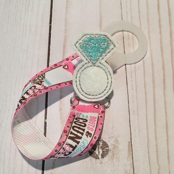 Pacifier Keeper -Paci Clip - Diamond Ring - Shower Gift - Baby Accessory