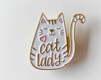 Katze - Emaille Pin - Cat Lady - Anstecker mit Butterfly-Verschluss - Anstecknadel, Brosche, harte Emaille