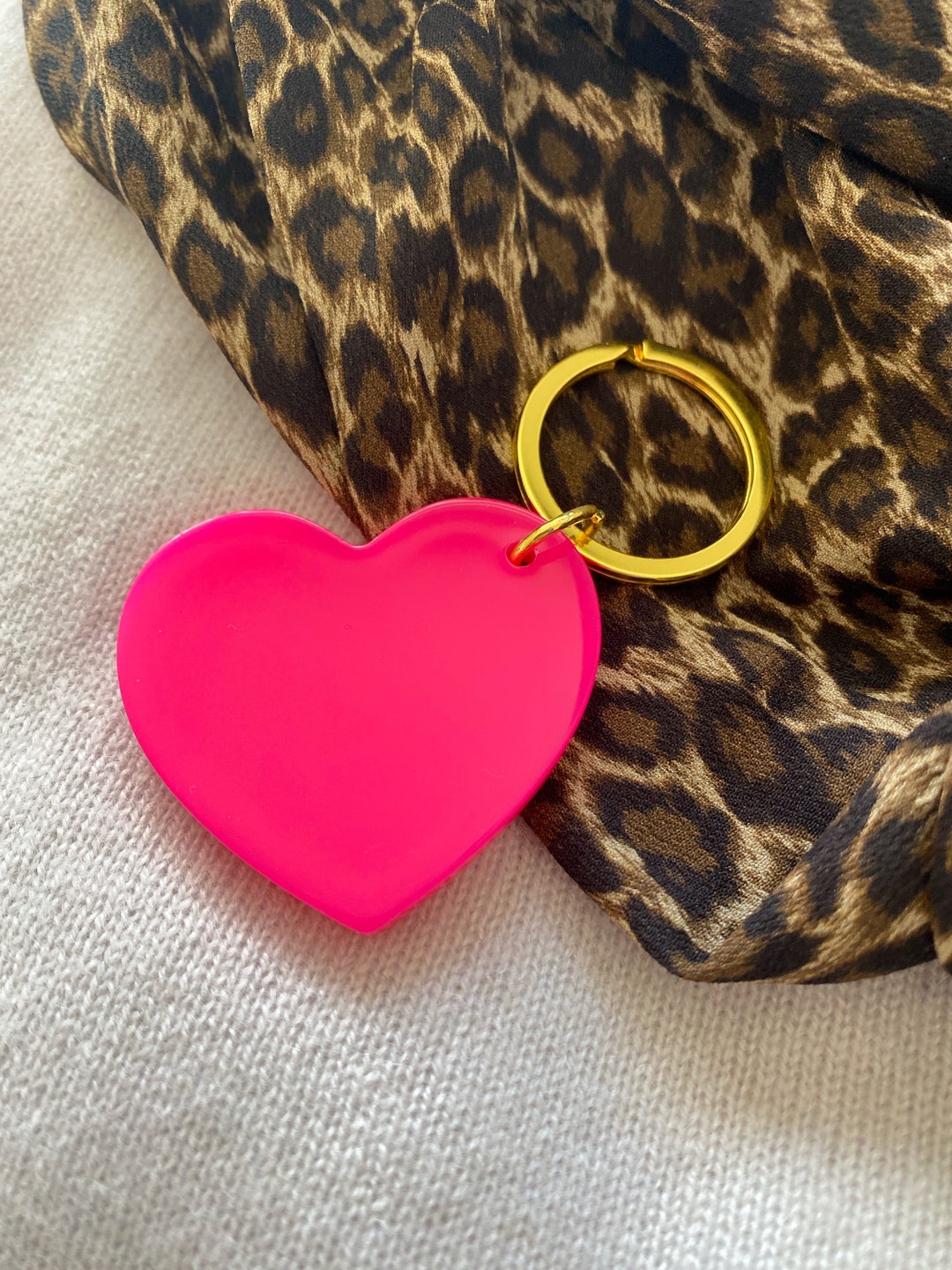 Neon Pink Gold Heart Keychain - Etsy