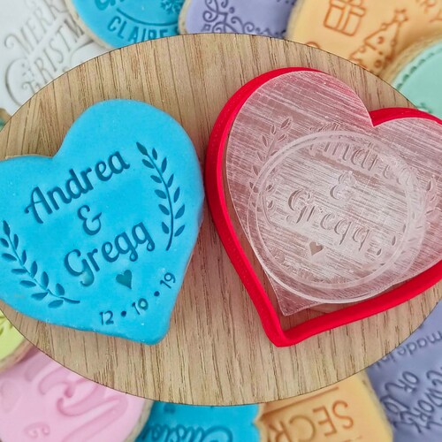 Custom Wedding Cookie Stamp Heart Couples Personalised Wedding Etsy UK