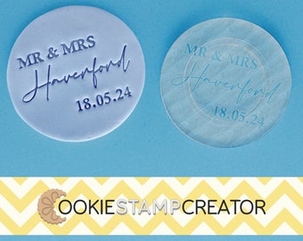 Custom Mr & Mrs Cookie Stamp for Wedding Personalised Cookie and Fondant Embosser