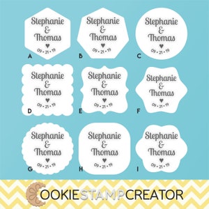CUSTOM Cookie Stamp & Cutter Wedding Names With Date, Cookie Biscuit