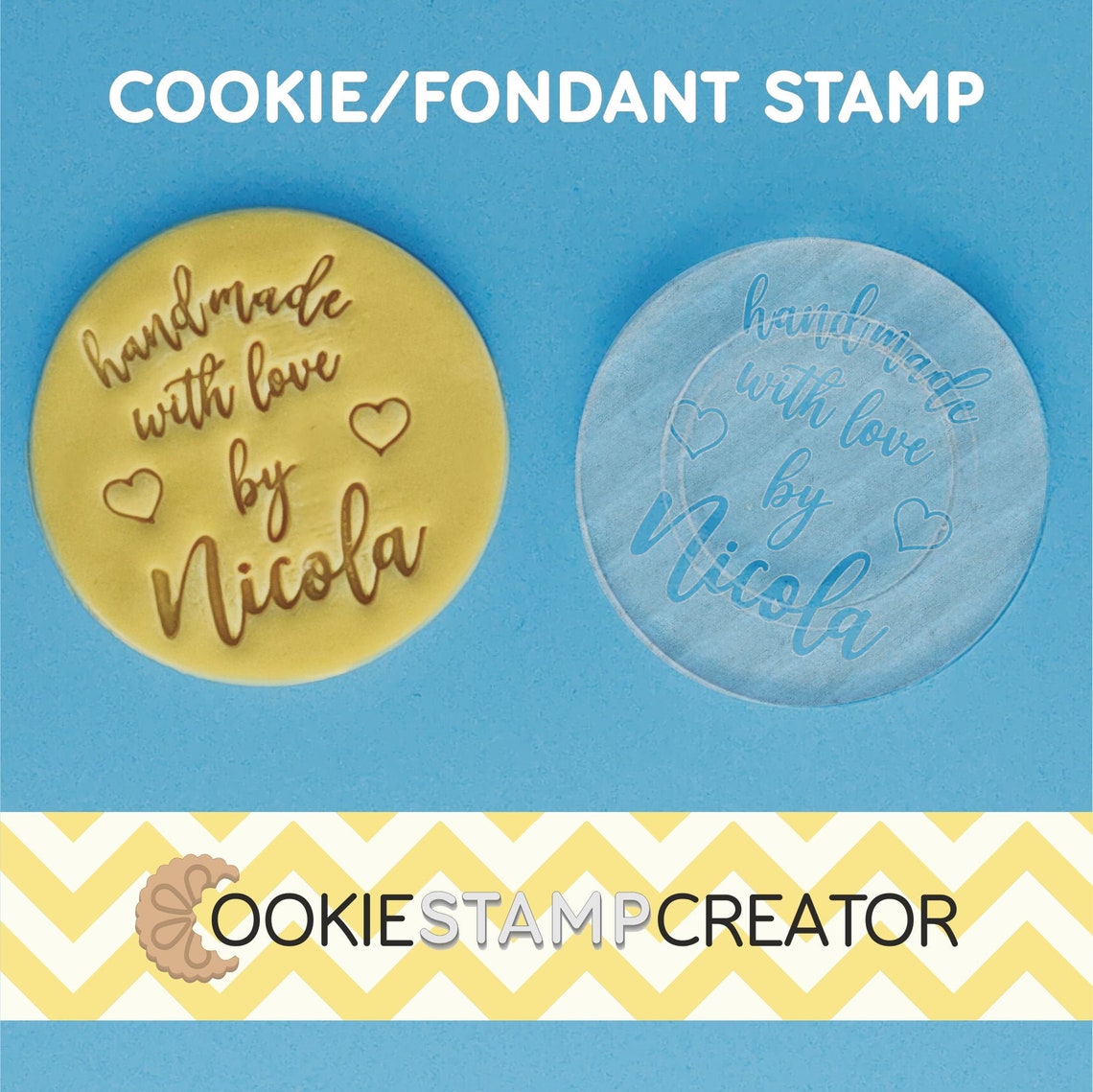 Custom Cookie Stamp Handmade With Love Personalised Cookie Etsy