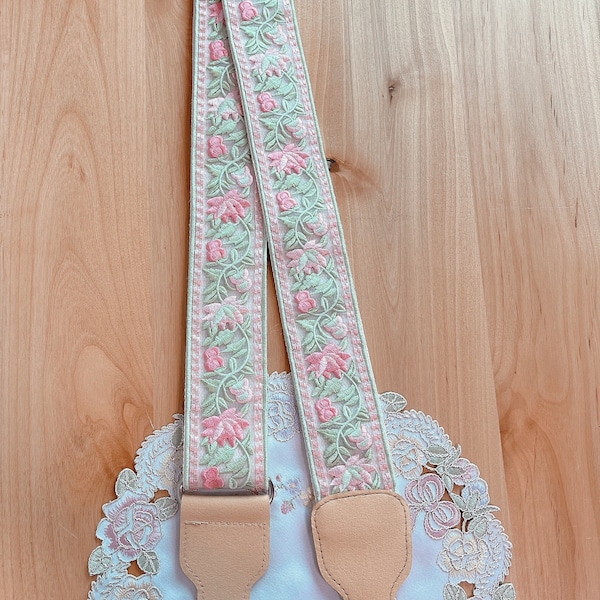 Floral Country Style Embroidery Lace Harp Strap Ukulele Strap Guitar Strap