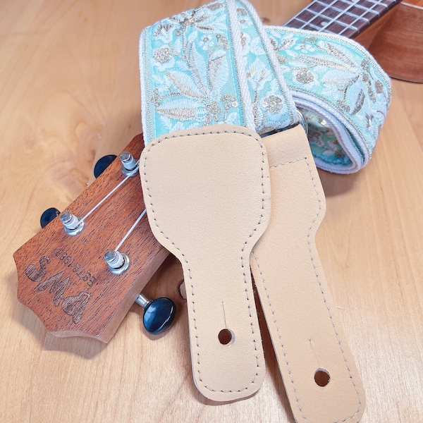 Mint Green Floral Pattern Elegant Embroidery Guitar Strap Harp Strap Ukulele Strap