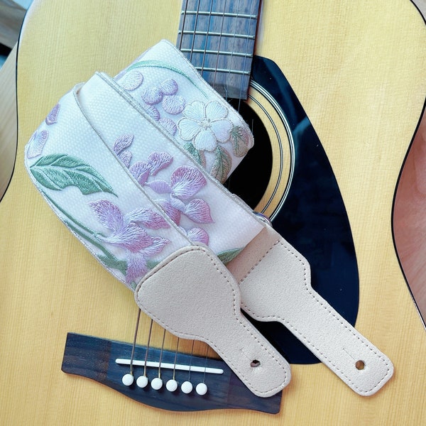 Silvery Purple Iris Embroidery Ukulele Strap Guitar Strap Harp Strap