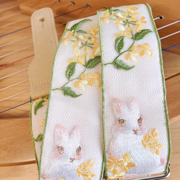 Sweet Osmanthus and Rabbit Embroidery Ukulele Strap Guitar Strap Harp Strap