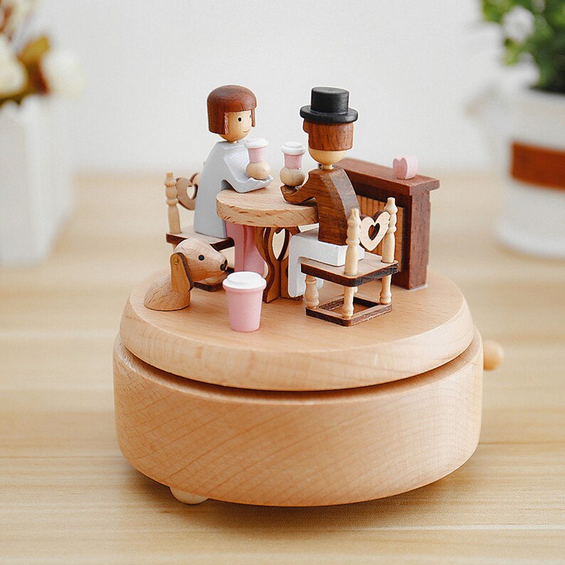 Cafe Story Wooden Music Box Carousel Romantic Music Box Etsy