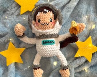 Crochet Astronaut Monkey Plushie: Handmade Space Chimp with Banana
