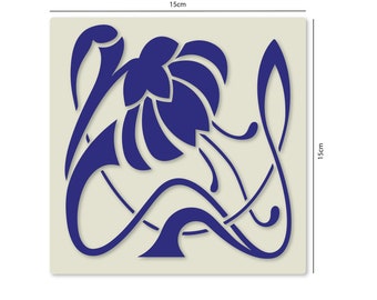 Art Nouveau No.6 Tile Crafting Stencil Upcycle Washable Reusable Mylar 15cm (6 inches)