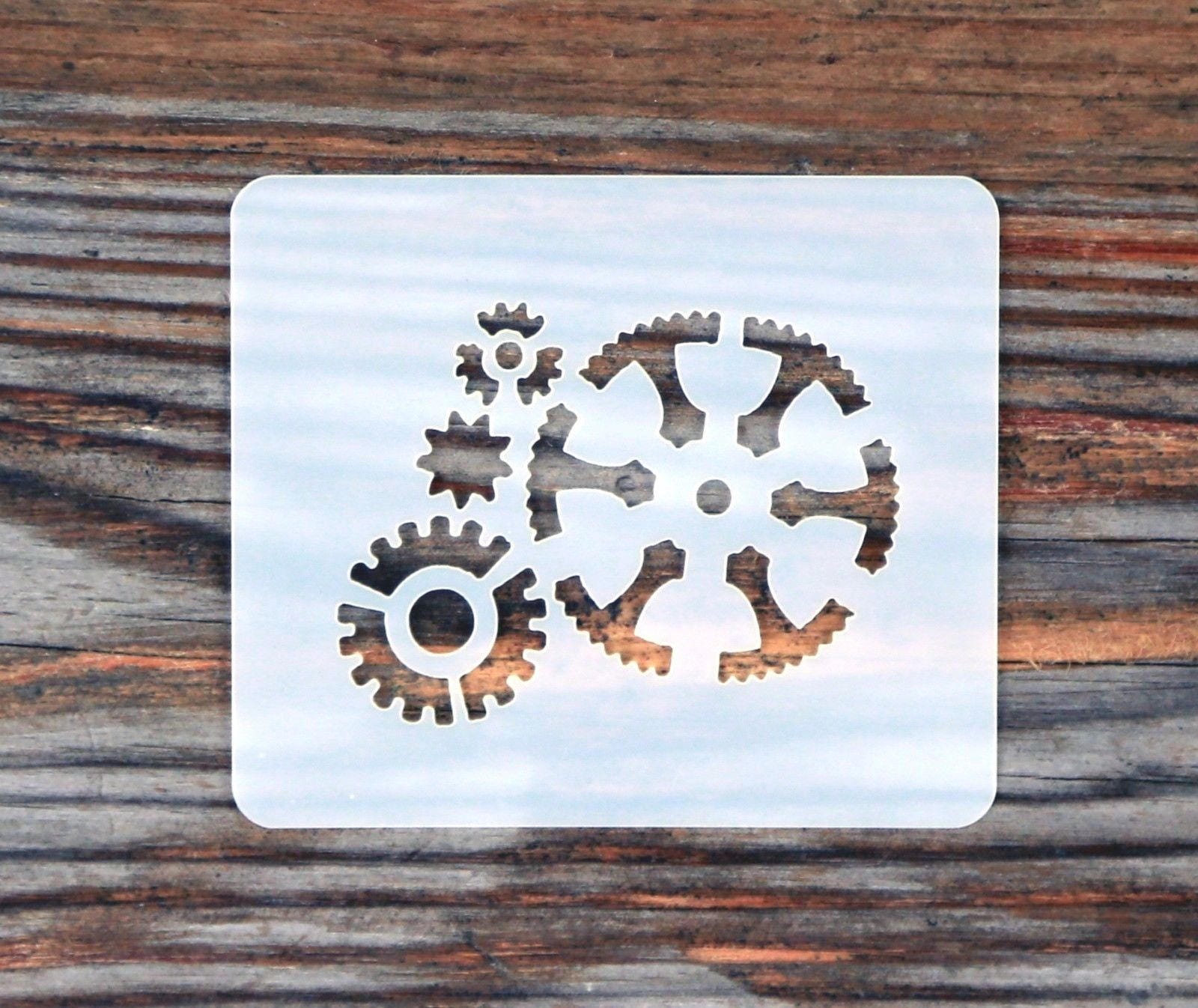 Steampunk Clock Gear Stencil Template for DIY Crafts, Industrial Cogwheel Reusable Stencil for
