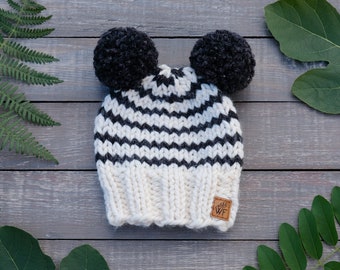 DESIGN YOUR OWN - Double Pom Striped Baby and Kids Knit Toque