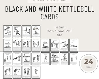 Black and White Kettlebell Exercise Cards: Fitness Workout (Digital Download), Fitness Coach Resource
