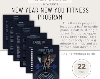 8 Week Fitness Program, Cardio, Strength, and 56 Workout Cards (PDF Download)