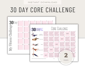 30 Day Core Challenge, Women's Fitness (Printable PDF Download), Abs, Lower Back