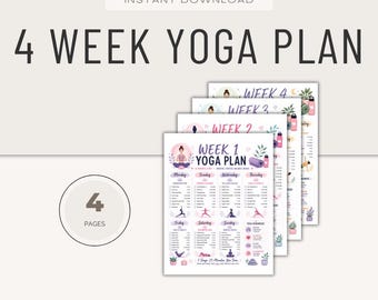 4 Week Yoga Plan, 30 Day Exercise Challenge (PDF Instant Download Digital Product)