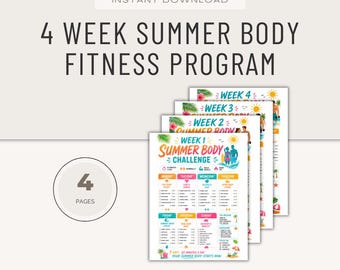 4 Week Summer Body Fitness Plan, 30 Day Exercise Challenge (PDF Instant Download Digital Product)