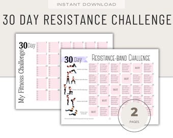 30 Day Challenge Resistance Band Workout, Women's Fitness, Instant Download, Printable PDF Digital