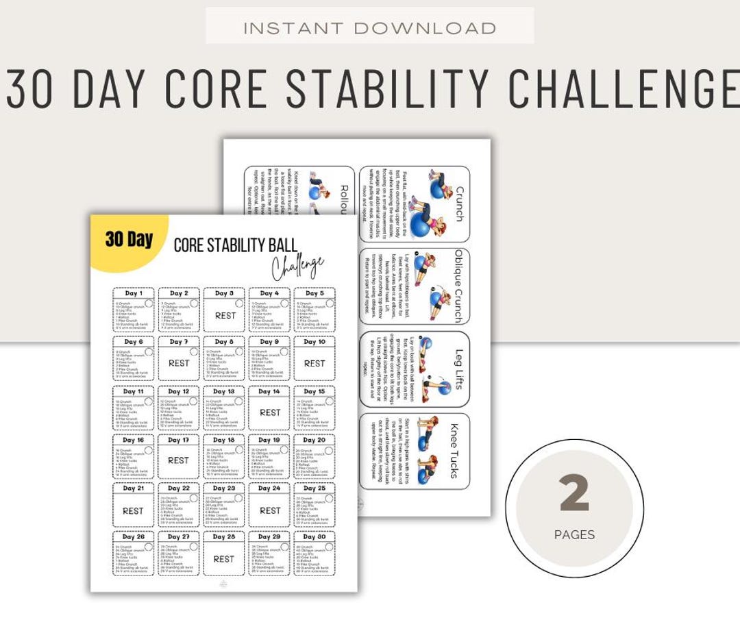 30 Day Core Challenge, Women's Fitness (printable PDF Download), Abs ...