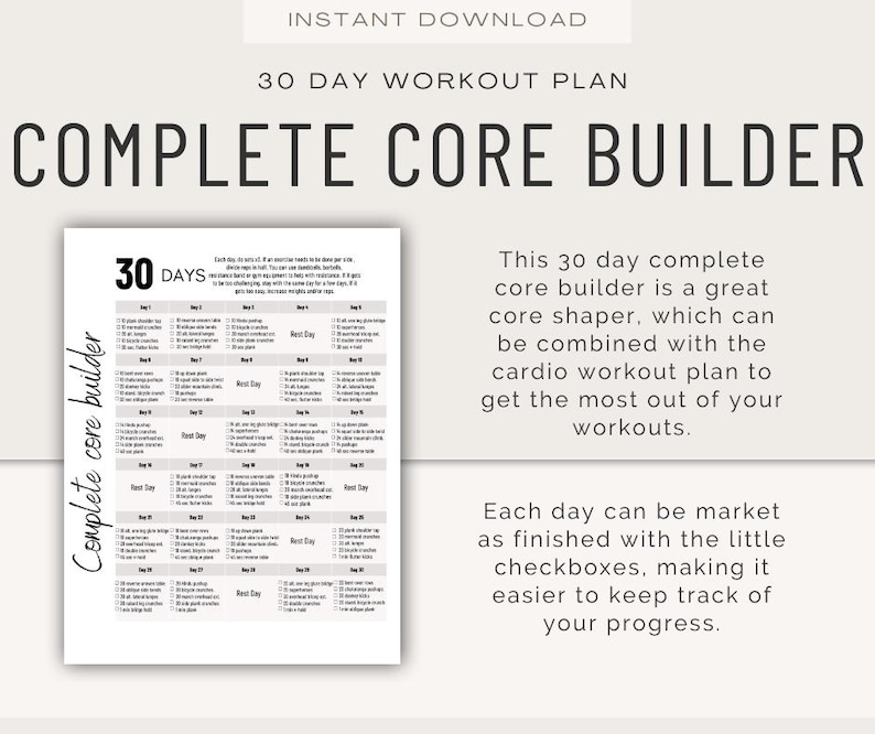 30 Day Core Workout Bundle: 4 Fitness Plans (printable Pdfs) Fitness ...