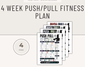 4 Week Push/Pull Fitness Plan, 30 Day Exercise Challenge (PDF Instant Download Digital Product)