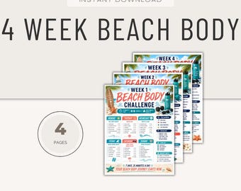 4 Week Beach Body Fitness Plan, 30 Day Exercise Challenge (PDF Instant Download Digital Product)