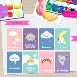 PDF modifiable imprimable Cartes météo en espagnol, jeux Montessori pour l'école à la maison et l'école à la maison en espagnol, téléchargement immédiat