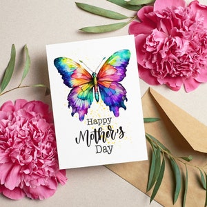 Tarjeta del Día de la Madre (descarga instantánea en PDF), Tarjeta del Día de la Madre con Mariposas, Feliz Día de la Madre, Tarjeta Elegante para Mamá, Regalos para Mamá