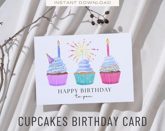 Watercolor Happy Birthday Card Instant Download PDF Printable