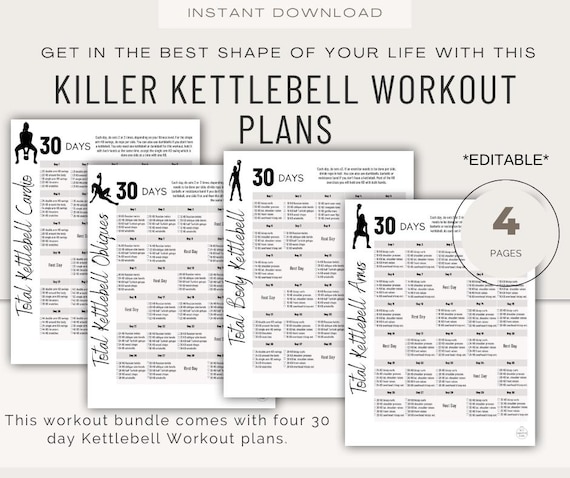 30 Day Kettlebell Workout Plan Bundle (editable PDF)
