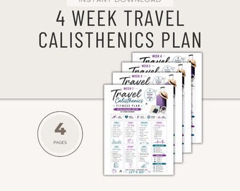 4 Week Travel Calisthenics Fitness Plan, 30 Day Exercise Challenge (PDF Instant Download Digital Product)