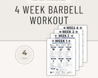 4 Week Barbell Fitness Plan, 30 Day Exercise Challenge (PDF Instant Download Digital Product)