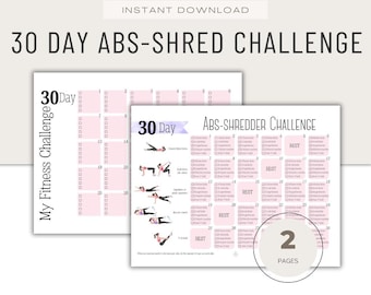 30 Day Abs Shredder Challenge, Women's Fitness, Digital Printable PDF Download, Core, Six Pack
